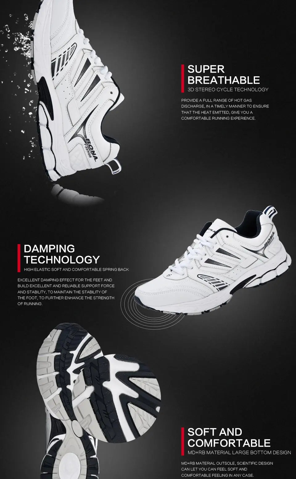 BONA Nový design Pánské boty Prodyšné Oblíbené pánské běžecké boty Outdoorové tenisky Sportovní boty Pohodlné