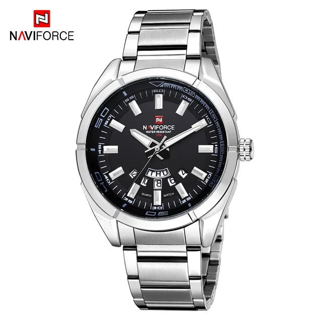 Ceas pentru bărbați NAVIFORCE, realizat integral din oțel, rezistent la apă, stil casual, mecanism cu cuarț și afișaj al datei – Ceas de mână de lux pentru bărbați, de la o marcă de renume.