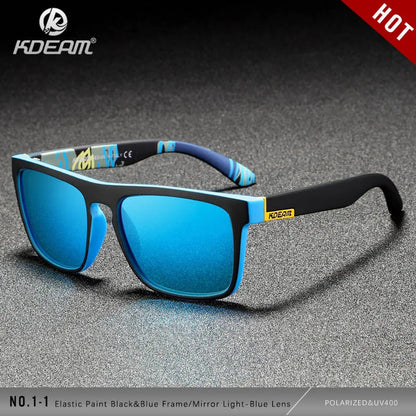 KDEAM Polarized Designer Square Sunglasses Men or Women Elastic Paint Frame Mirror Sun Glasses 17 Colors Available
