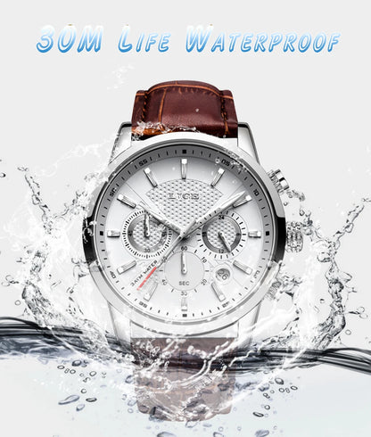2025 New Mens Watches LIGE Top Brand Luxury Leather Casual Quartz Watch Men's Sport Waterproof Clock Watch Relogio Masculino+Box