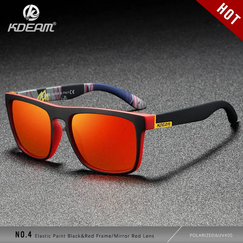 KDEAM Polarized Designer Square Sunglasses Men or Women Elastic Paint Frame Mirror Sun Glasses 17 Colors Available