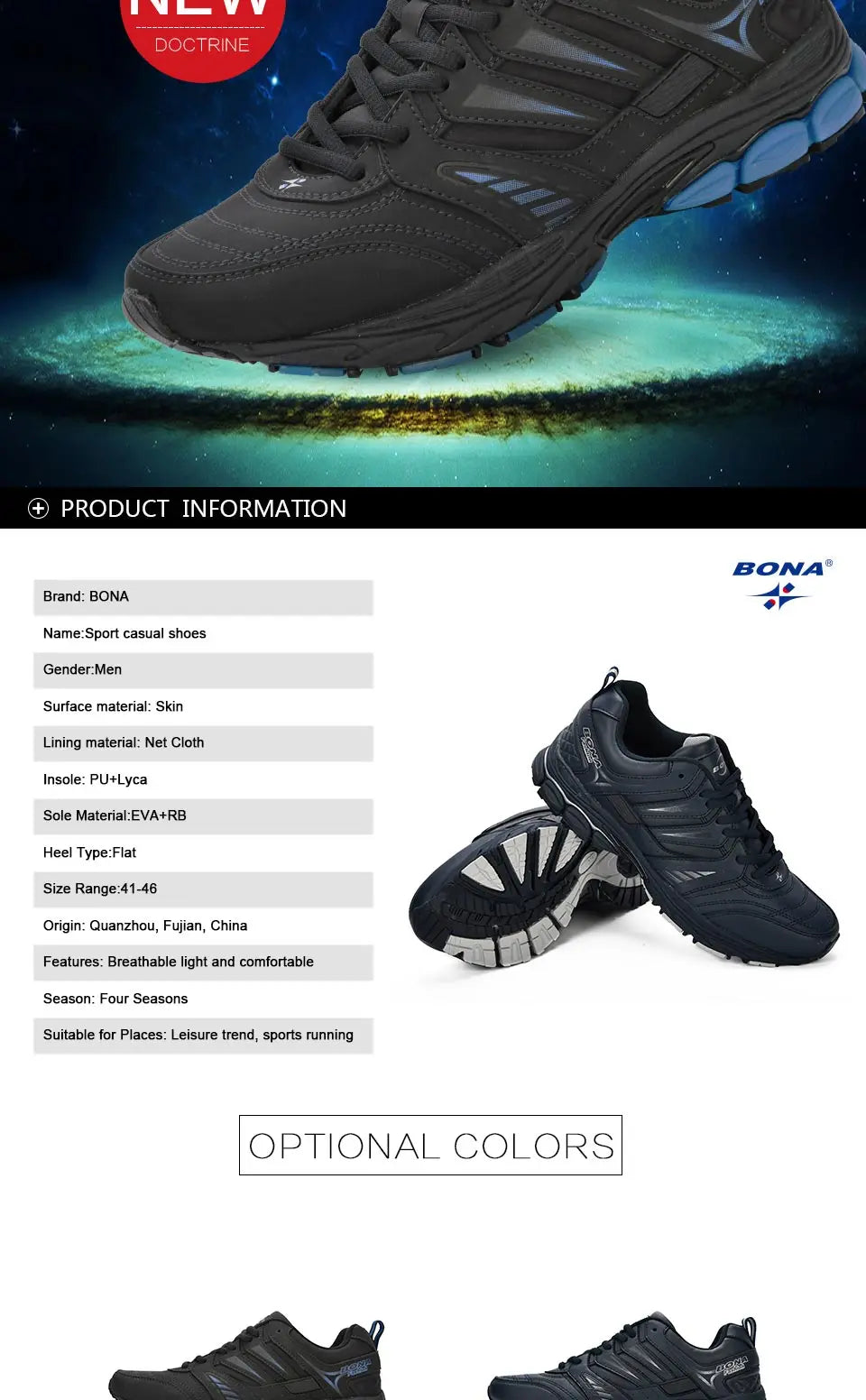 BONA Nový design Pánské boty Prodyšné Oblíbené pánské běžecké boty Outdoorové tenisky Sportovní boty Pohodlné