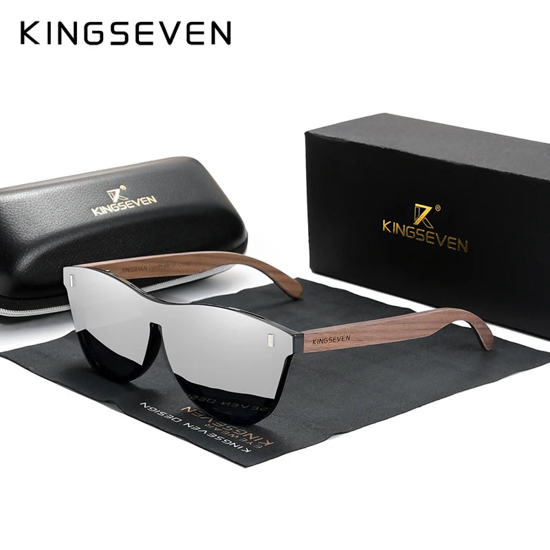 KINGSEVEN Exclusive Design Vintage Men's Glasses Walnut Wooden Sunglasses UV400 Protection Fashion Square Sun glasses Women 5510
