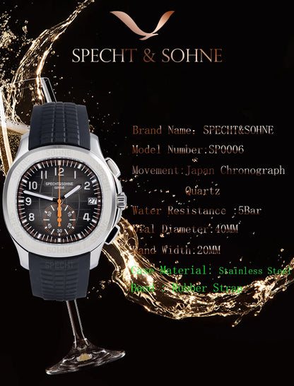 2025 Specht & Söhne Luxury Sports Quartz Watch Japan VD53 Chronograph Stainless Steel Watch Rubber Strap Reloj Hombre Waterproof