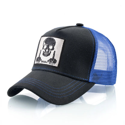 Męska czapka baseballowa z haftowaną naszywką z czaszką, czapka typu snapback w stylu hip-hopowym, czapka typu trucker dla kobiet, czapka na cztery pory roku, czapka outdoorowa z oddychającym daszkiem, czapki w kolorze kości