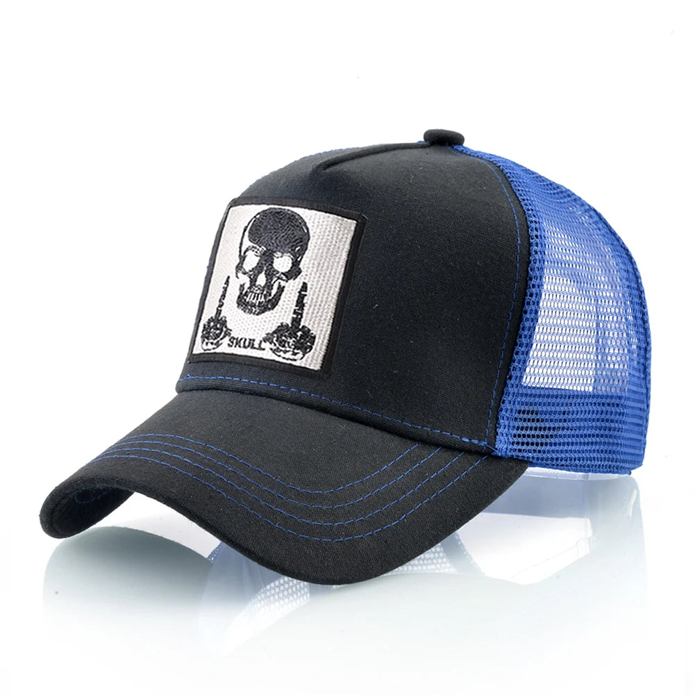 Męska czapka baseballowa z haftowaną naszywką z czaszką, czapka typu snapback w stylu hip-hopowym, czapka typu trucker dla kobiet, czapka na cztery pory roku, czapka outdoorowa z oddychającym daszkiem, czapki w kolorze kości