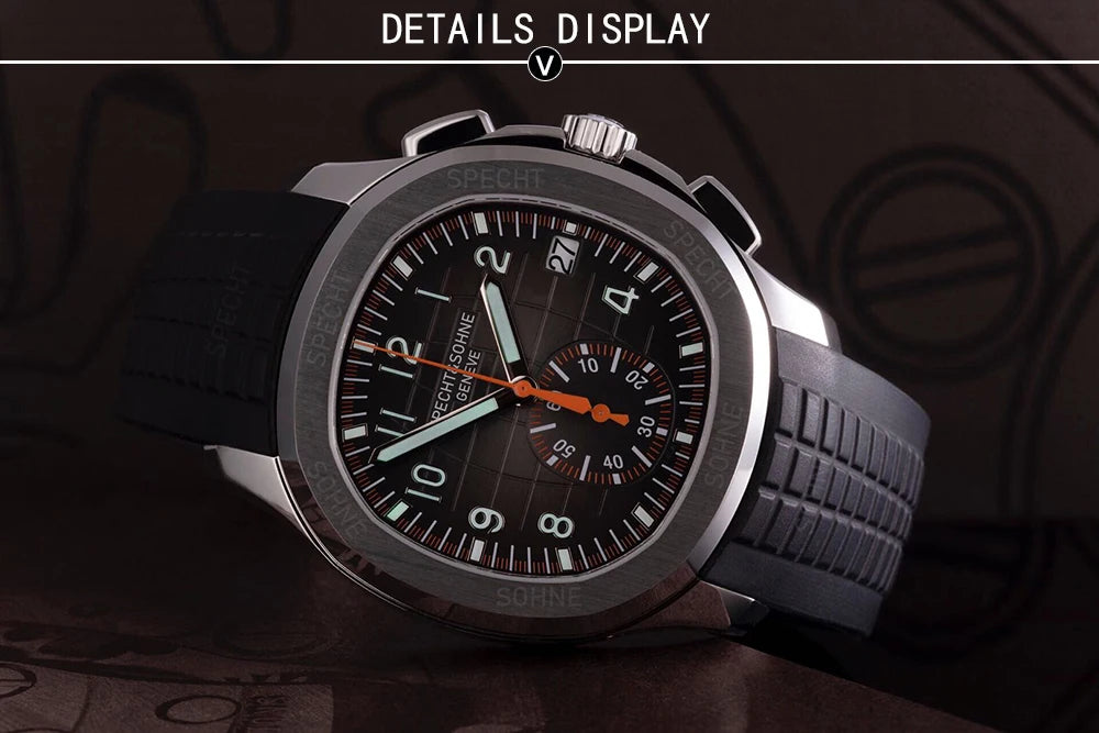 2025 Specht & Söhne Luxury Sports Quartz Watch Japan VD53 Chronograph Stainless Steel Watch Rubber Strap Reloj Hombre Waterproof