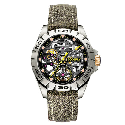 Boderry Urban Men's Titanium Watches Top Brand Fashion Skeleton Automatic Mechanical Waterproof Watch Hi-beat 72H Power-reserve