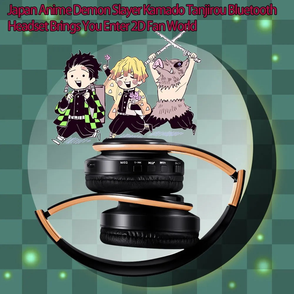 Demon Slayer Kamado Tanjirou Anime Bluetooth Headphones – Wireless Gaming Headset with Mic, TF Card Support, Deep Bass Anime Earphones V5.0