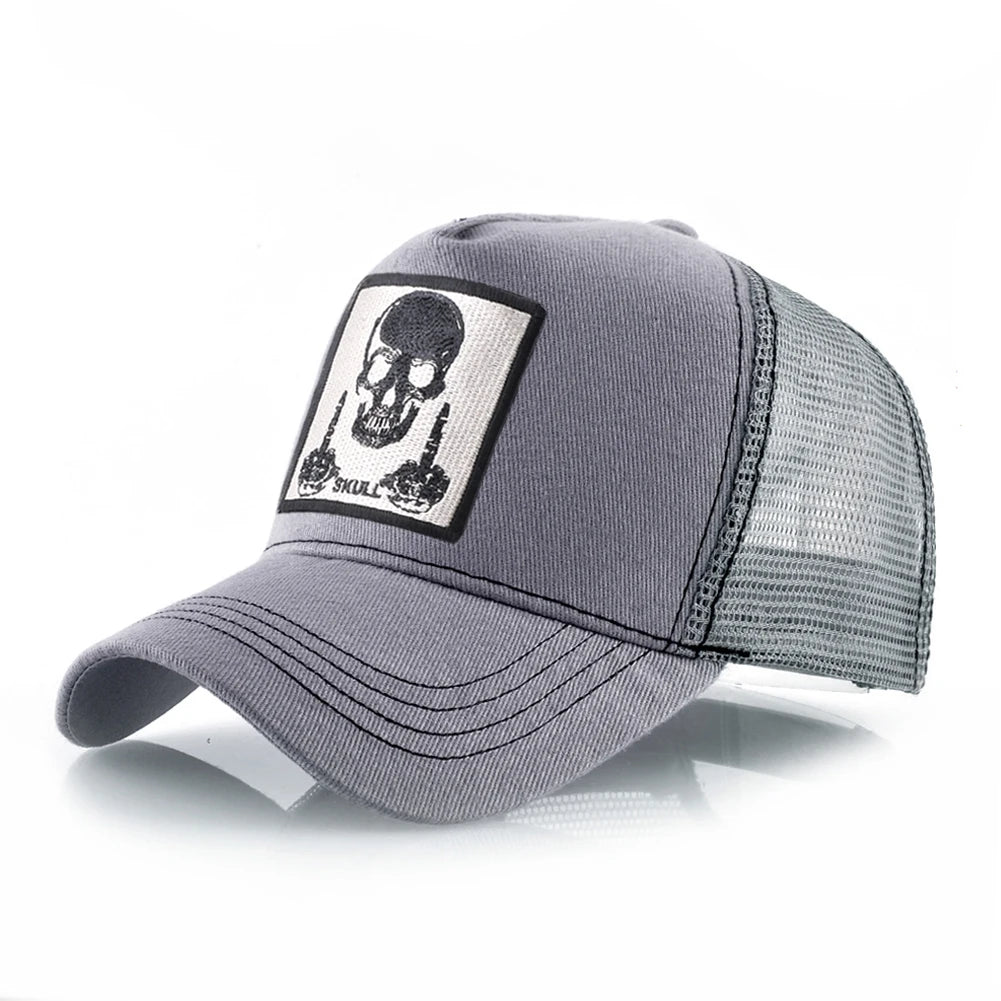 Męska czapka baseballowa z haftowaną naszywką z czaszką, czapka typu snapback w stylu hip-hopowym, czapka typu trucker dla kobiet, czapka na cztery pory roku, czapka outdoorowa z oddychającym daszkiem, czapki w kolorze kości