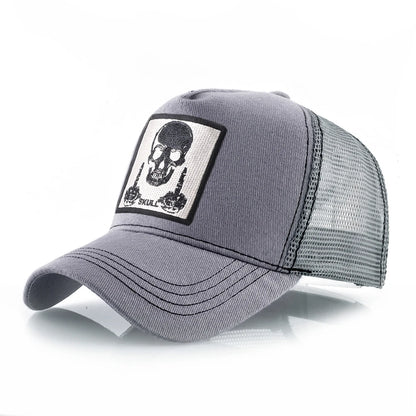 Męska czapka baseballowa z haftowaną naszywką z czaszką, czapka typu snapback w stylu hip-hopowym, czapka typu trucker dla kobiet, czapka na cztery pory roku, czapka outdoorowa z oddychającym daszkiem, czapki w kolorze kości