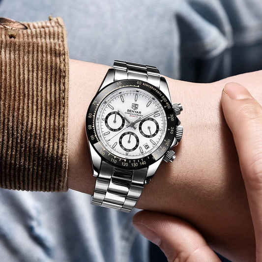 BENYAR Herrenuhren – Luxus-Chronograph, sportliches Modell, wasserdicht, aus Edelstahl, mit Quarzwerk