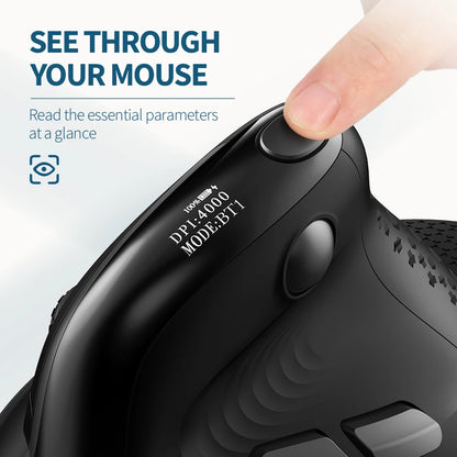 DELUX M618XSD Ergonomic Vertical Mouse with OLED Screen, 4000 DPI, Rechargeable 1000mAh Battery, Wireless & Wired Computer Mouse