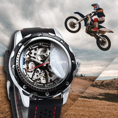 Orologio automatico da uomo WINNER – Modello meccanico scheletrato, lancette luminescenti, cinturino in gomma, stile sportivo e lussuoso, ideale per le attività all’aria aperta