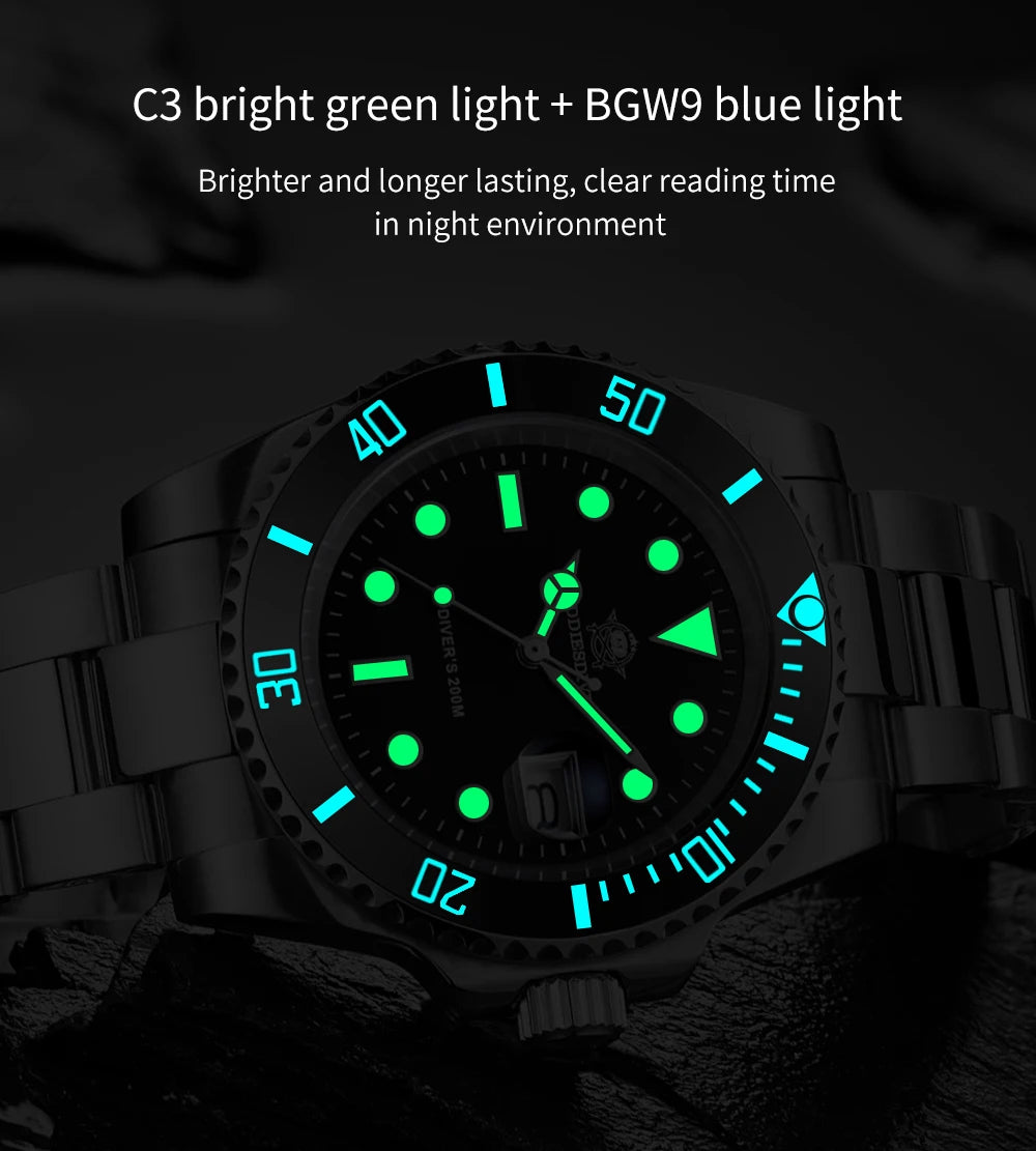 ADDIESDIVE Luxury Men's Watch Ceramic bezel BGW9 Super Bright Luminous Leisure Quartz Watch 200m Waterproof Outdoor Sports Watch