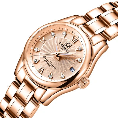 Reloj de pulsera mecánico para mujer de la marca CARNIVAL: modelo elegante, movimiento automático, cristal de zafiro, resistente al agua.