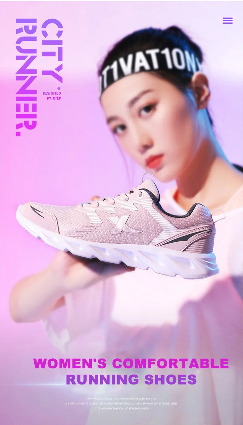 Xtep Women's Running Shoes New Fashion Lightweight Sneakers for Women Breathable Cushioning Sports Shoes Female 879318110073