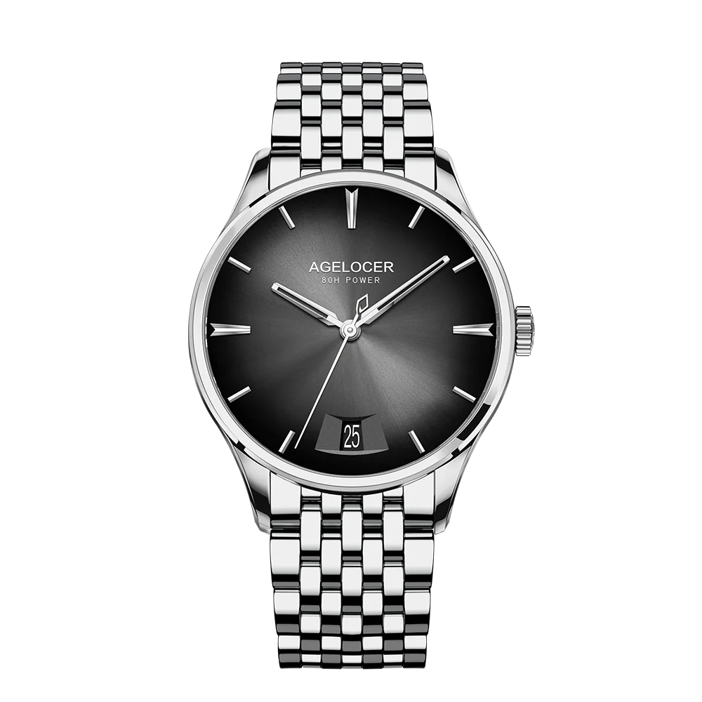 AGELOCER Original Budapest Watch Steel Strap Men's Business Dress Big Calendar Automatic Mechanical Watch Birthday Gift for Men
