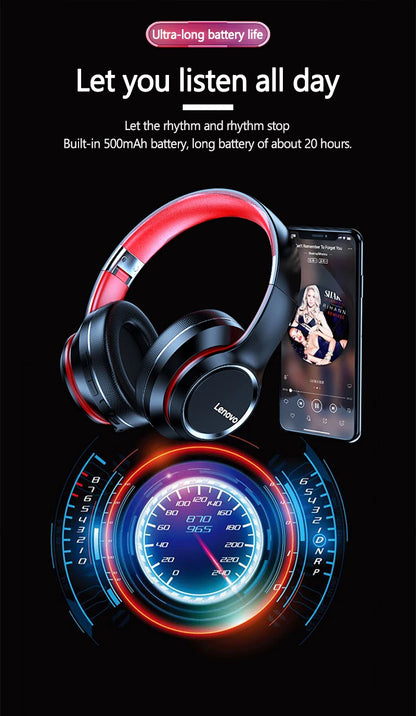 Cuffie Over-Ear Bluetooth Wireless Lenovo HD200 – Headset Gaming Stereo HiFi con Cancellazione del Rumore e Microfono