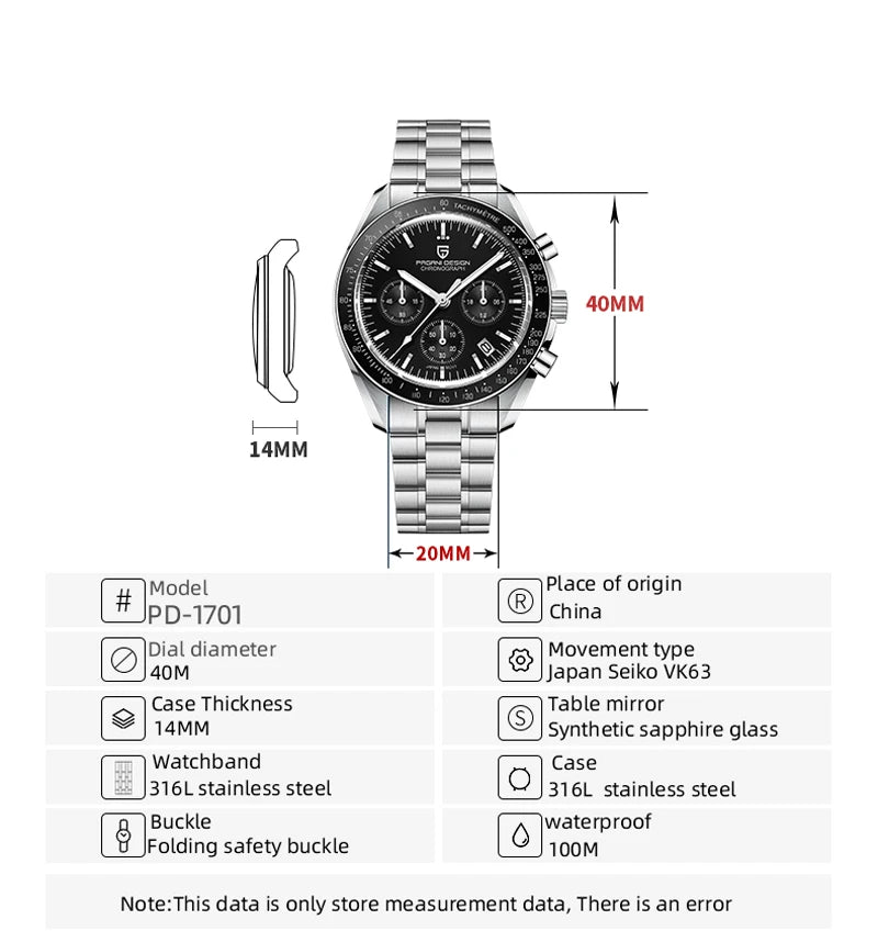 PAGANI DESIGN PD1701 Tribute to CK2998 Moon Watch Retro Quartz Watch For Men AR Sapphire crystal Sport Chronograph Man 2026 New
