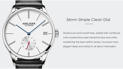 AGELOCER Original Budapest Watch Lady Leather Watch Strap Simple Big Calendar Automatic Mechanical Watch Birthday Gift for Women