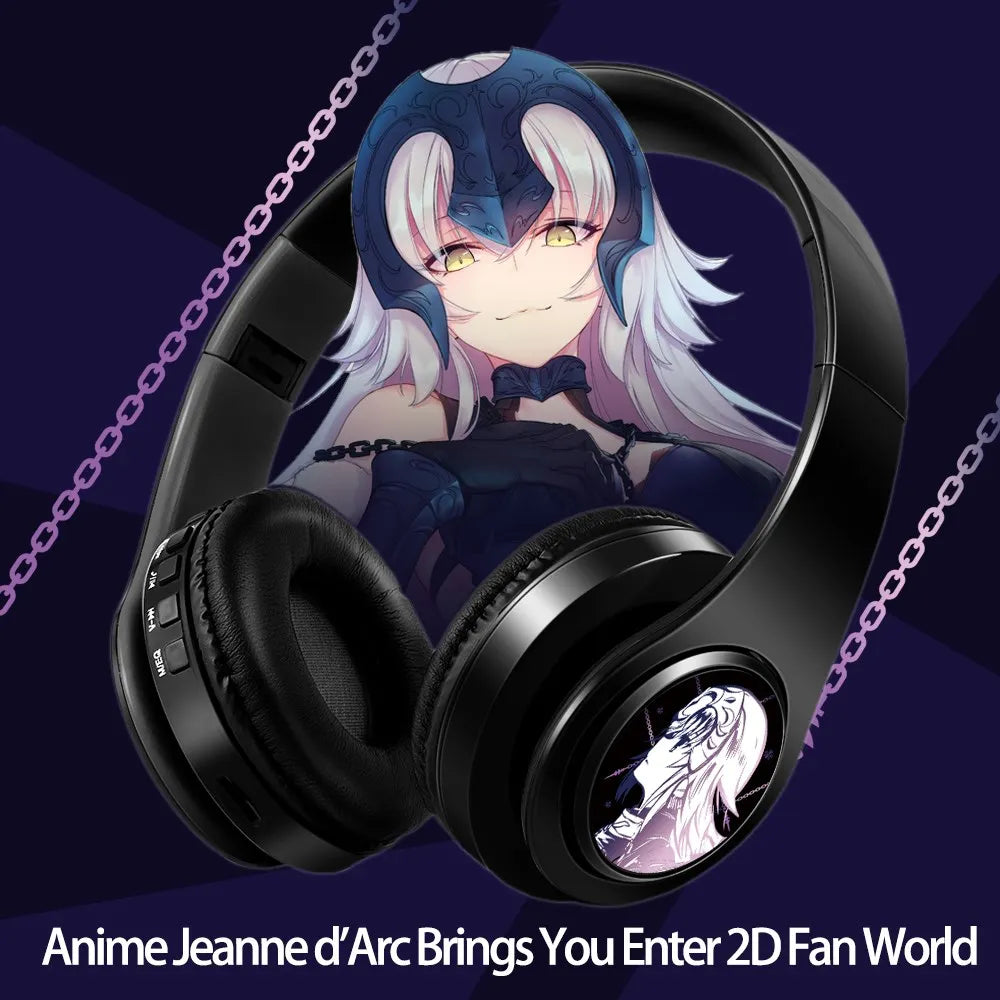 Fate Grand Order Jeanne d'Arc Anime Bluetooth Headphones Wireless Gaming Headset with Microphone, Stereo Sound, Silent Disco Earphones