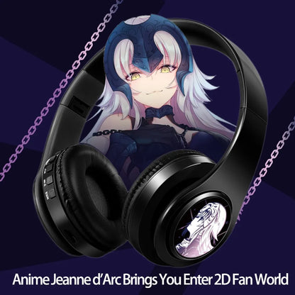 Fate Grand Order Jeanne d'Arc Anime Bluetooth Headphones Wireless Gaming Headset with Microphone, Stereo Sound, Silent Disco Earphones