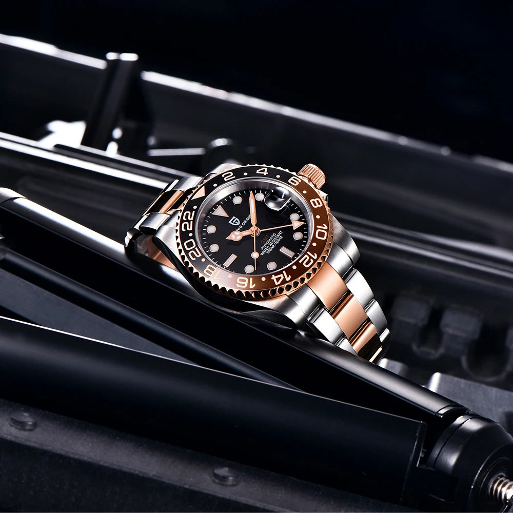 2026 Nuevo reloj mecánico de lujo para hombre PAGANI DESIGN, acero inoxidable, GMT, marca líder, cristal de zafiro, reloj para hombre