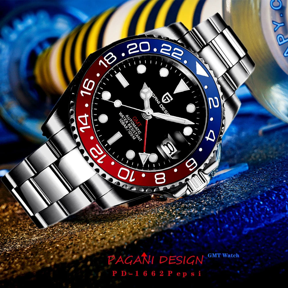 2026 Nuevo reloj mecánico de lujo para hombre PAGANI DESIGN, acero inoxidable, GMT, marca líder, cristal de zafiro, reloj para hombre
