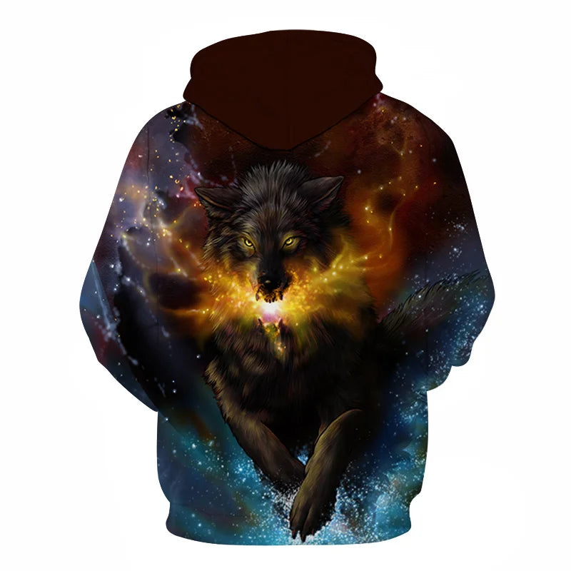 Kul vesoljska galaktična volčja kapuca, moške kapuce, svetla volčja moda, privlačne volčje kapuce, spomladanske in jesenske puloverje, majice z dolgimi rokavi, majice z dolgimi rokavi