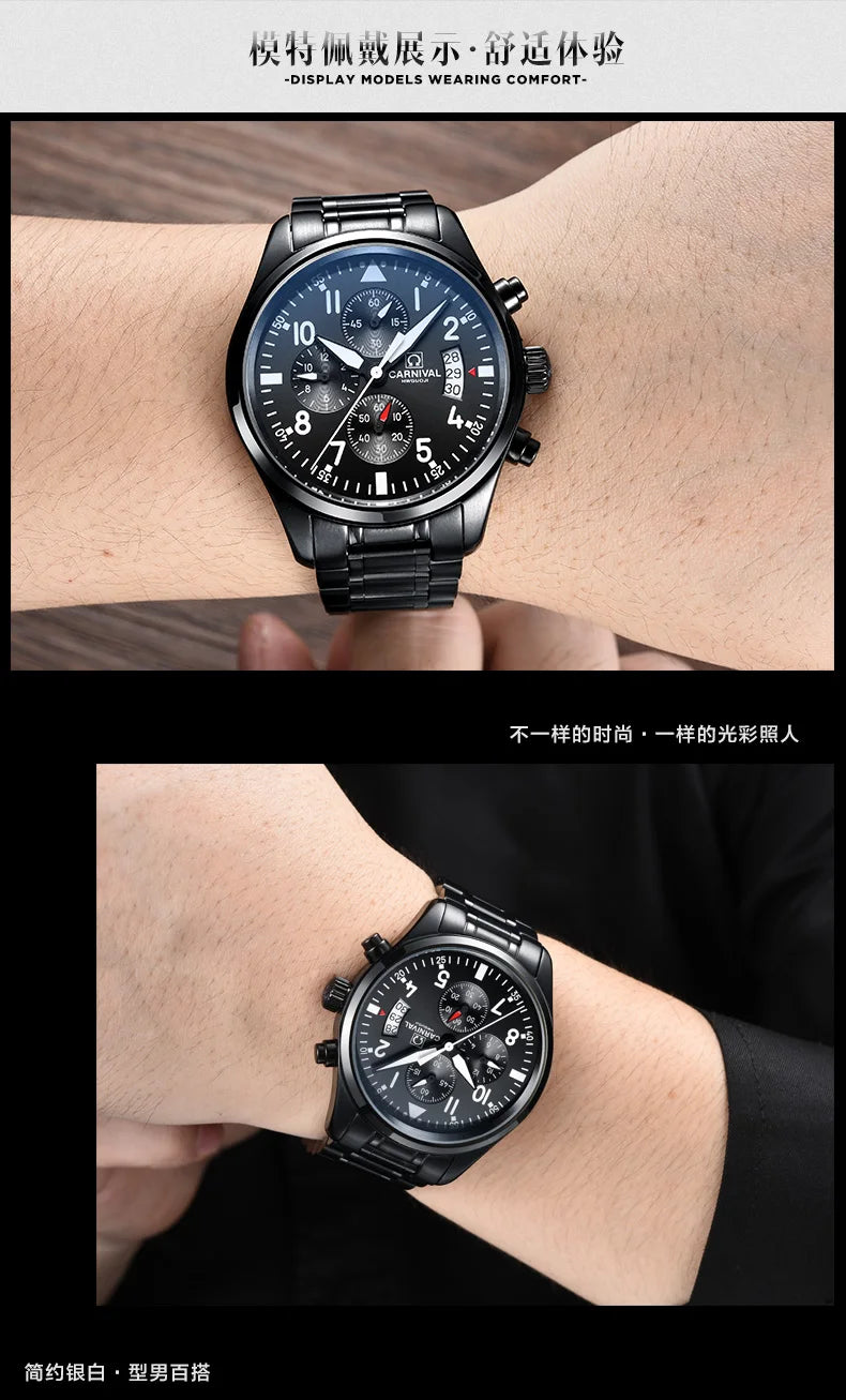 Chronograph luminous military running sport full steel men stop watch genuine leather strap luxury brand watches sapphire reloj