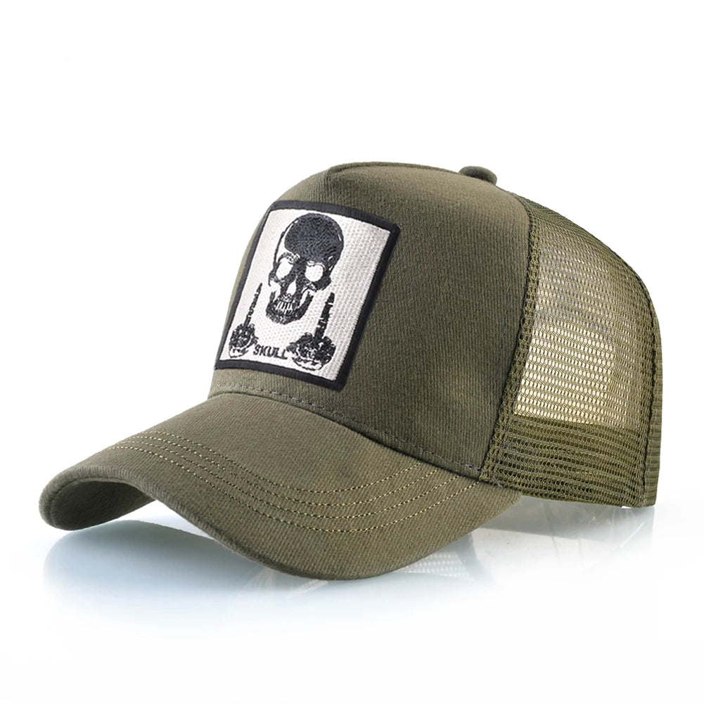 Męska czapka baseballowa z haftowaną naszywką z czaszką, czapka typu snapback w stylu hip-hopowym, czapka typu trucker dla kobiet, czapka na cztery pory roku, czapka outdoorowa z oddychającym daszkiem, czapki w kolorze kości