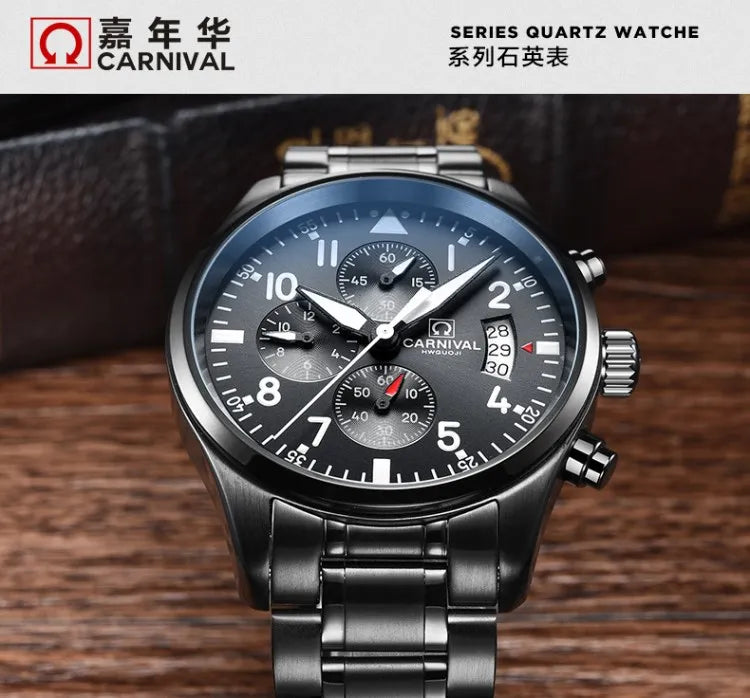 Chronograph luminous military running sport full steel men stop watch genuine leather strap luxury brand watches sapphire reloj