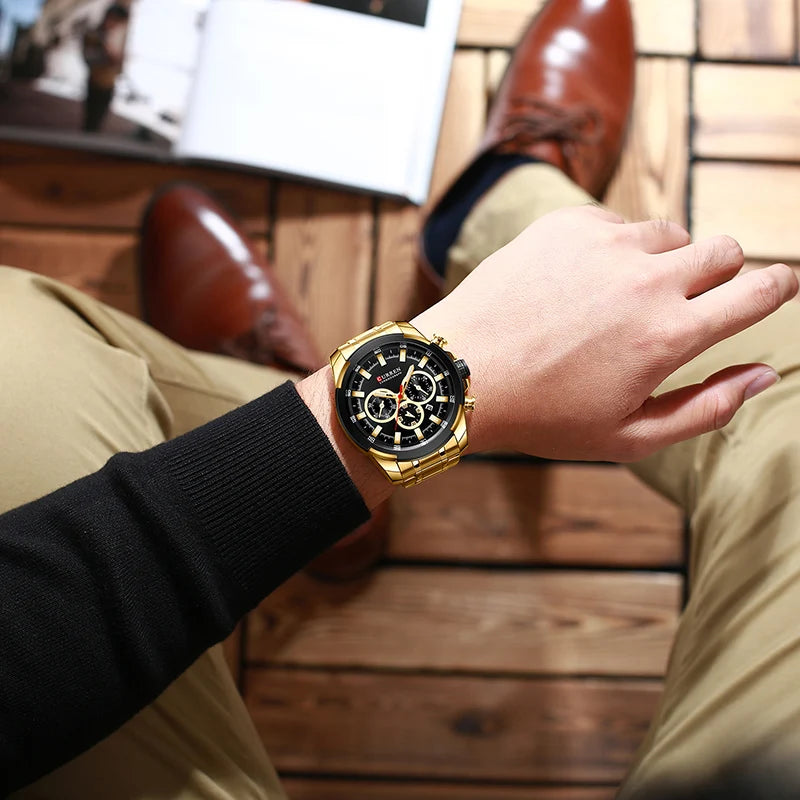 CURREN Montres pour hommes Top marque grande montre de sport de luxe hommes montres à quartz en acier militaire chronographe or conception horloge masculine