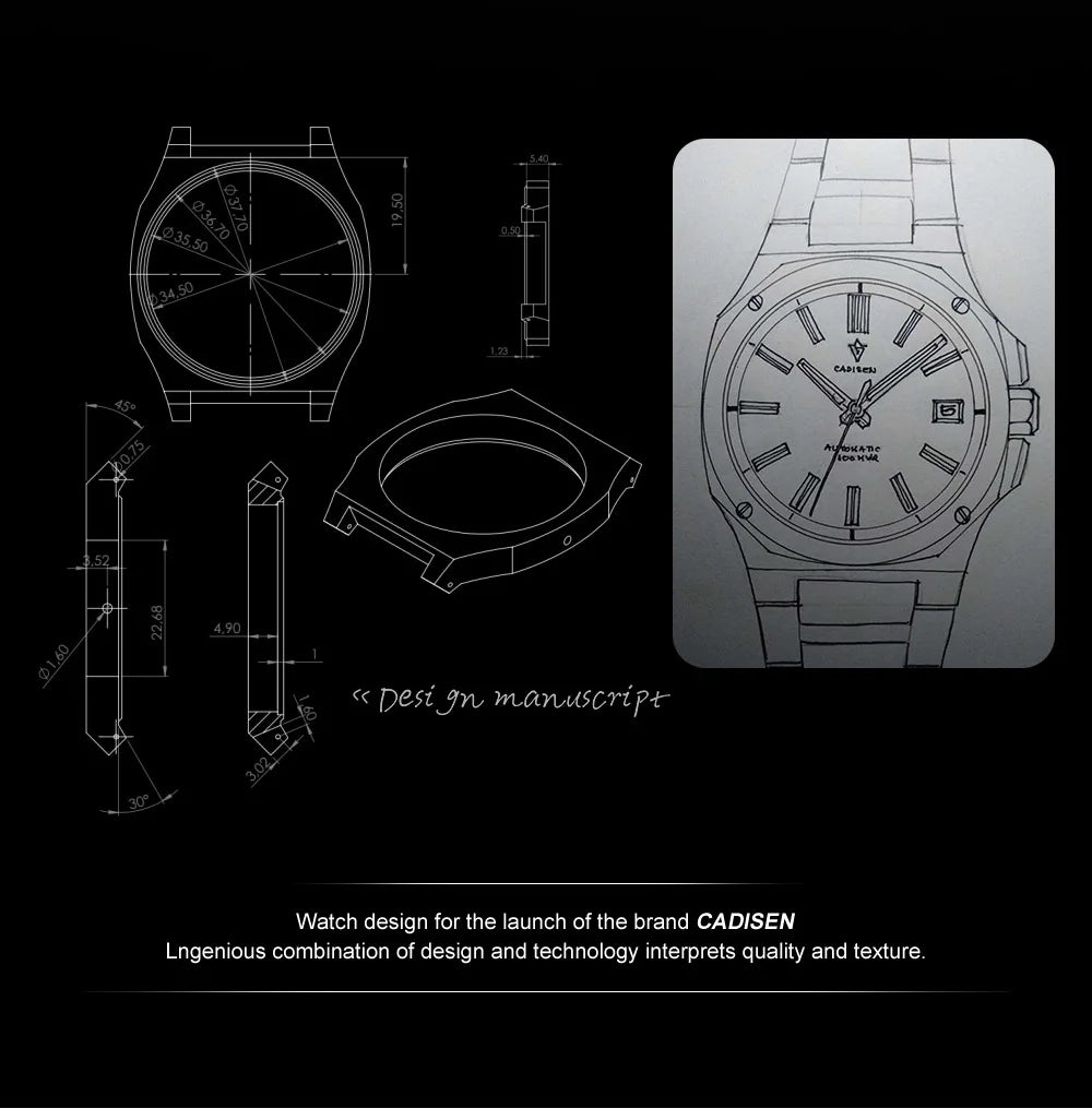CADISEN Watch for Men Luxury Automatic Men Miyota 8215 Movement Sapphire Crystal 42mm Dial 100m Waterproof  Wristwatches C8200
