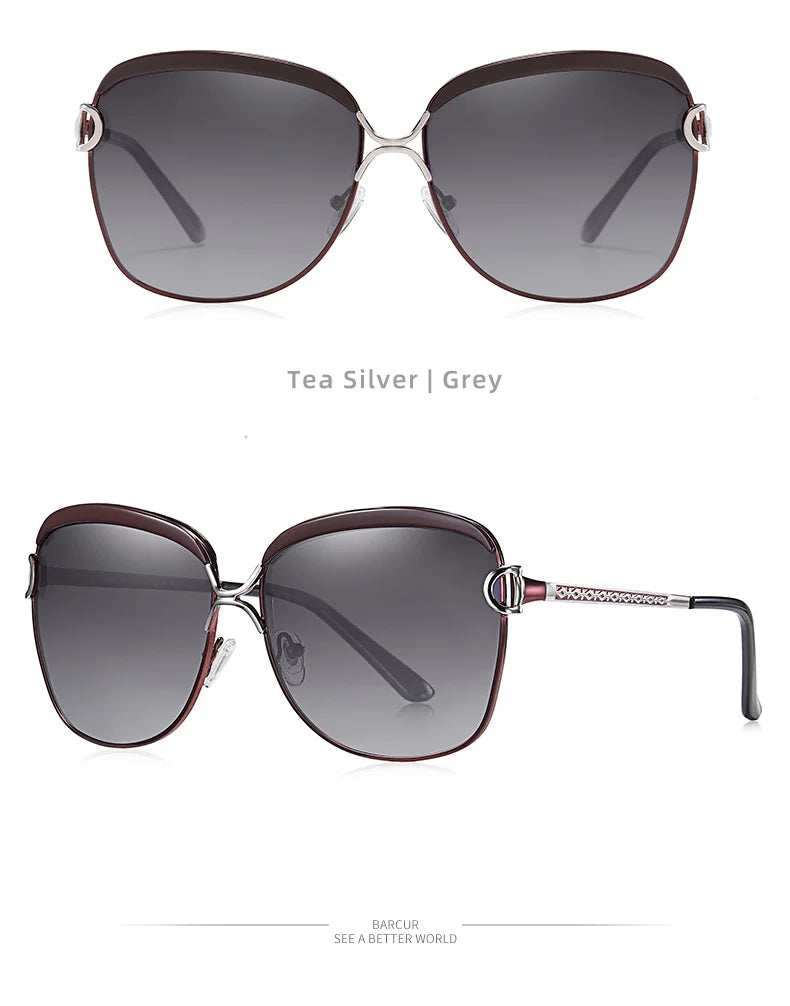 BARCUR Polarized Ladies Sunglasses Women Gradient Lens Round Sun Glasses Square Luxury Brand Oculos Lunette De Soleil Femme