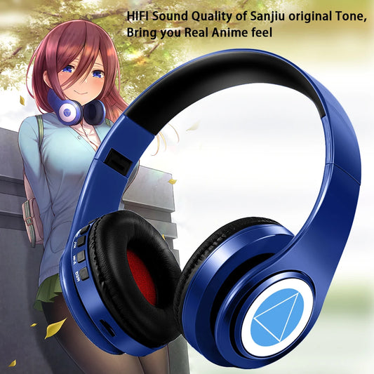Miku Nakano Sanjiu Bluetooth 5.0 Over-Ear Anime Headphones – Wireless Stereo Gaming Headset with Deep Bass, Microphone & TF Card Support
