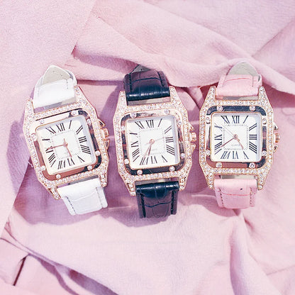 Square Women Watches Waterproof Luxury Rhinestone Quartz Wristwatch PU Leather Ladies Watch Female Ladies Watch Gift Wrist Watch