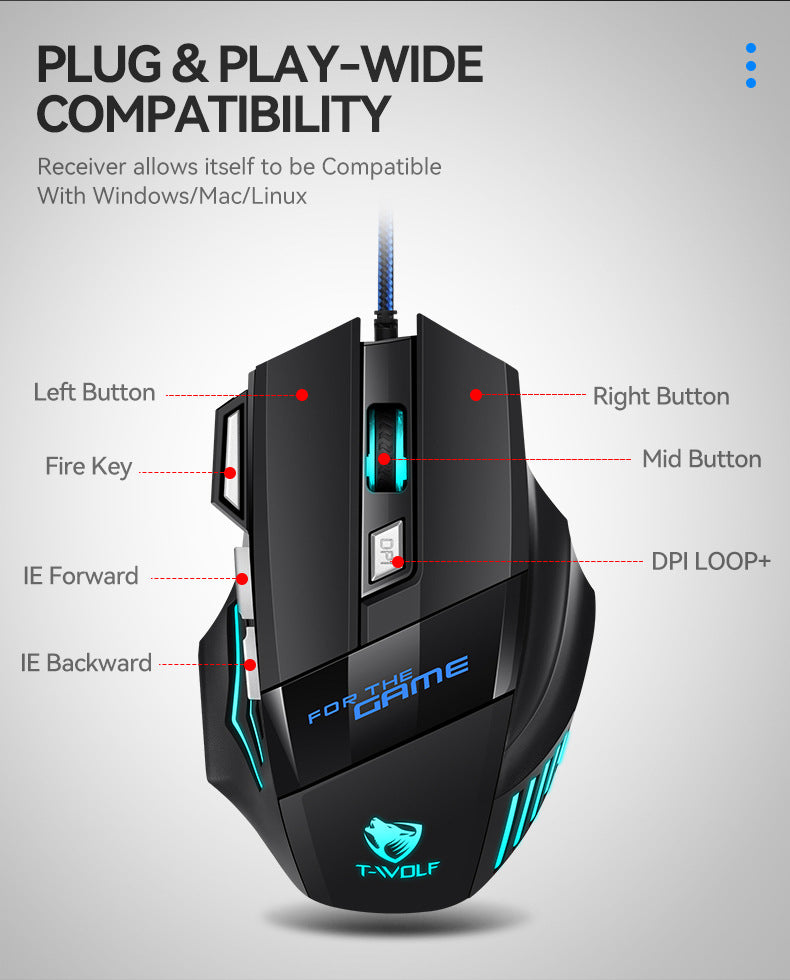 USB Wired Gaming Mouse RGB 2400 DPI Ergonomic Optical Mouse with 7 Buttons, RGB Backlit USB Wired Gaming Mouse for PC, Laptop & Office
