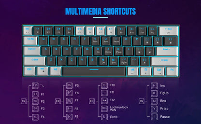 MageGee MK-Star61 60% Mechanical Gaming Keyboard 61Keys Sea Blue Backlit Small Compact Portable 60 Percent Gaming Keyboard Gamer