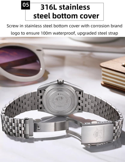 ADDIESDIVE New Men's Watch AD2073 Sapphire Glass 36mm VH31 Sunburst Quartz Watches 10Bar Waterproof Diving Luminous Wristwatch