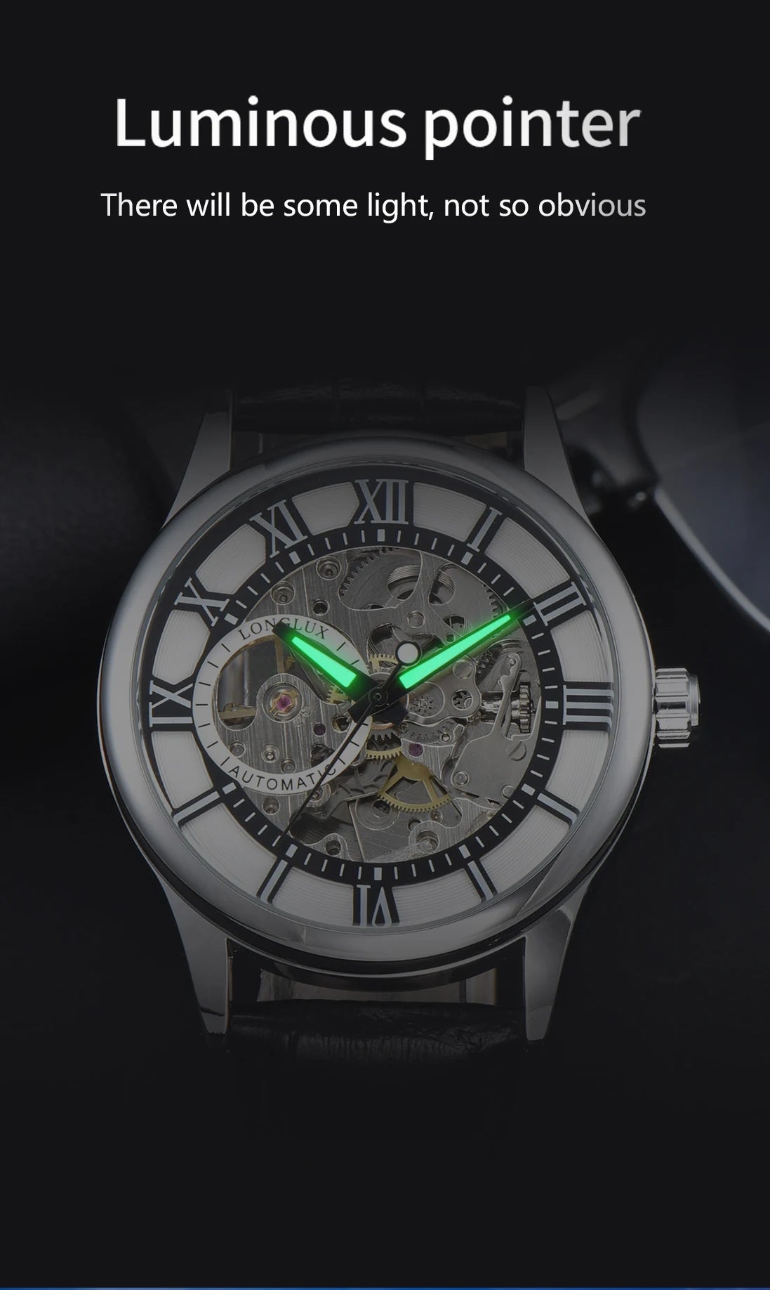 LONGLUX automatic watch rome wholesale mechanical wristwatches waterproof hollow leather mens watch men gift
