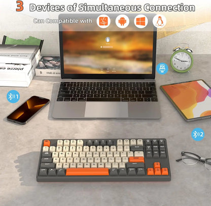 M87 Wireless Gaming Keyboard, Bluetooth 5.0/2.4GHz with Dual Mode 2-in-1 Receiver, 87 Keys TKL Rainbow LED Backlit Quiet Keyboard