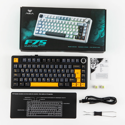 EPOMAKER AULA F75 ISO-ES 75% QWERTY español, teclado mecánico gaming inalámbrico con cable/Bluetooth/2.4GHz, hot-swap, montaje gasket y retroiluminación RGB