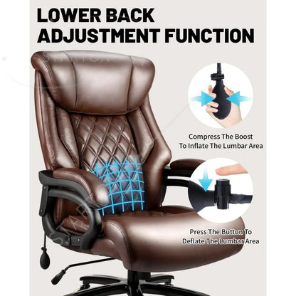 500Lbs Big Tall Office Chair, Wide Spring Seat Executive Design, 360 Swivel Desk Chair Heavy Duty Casters
