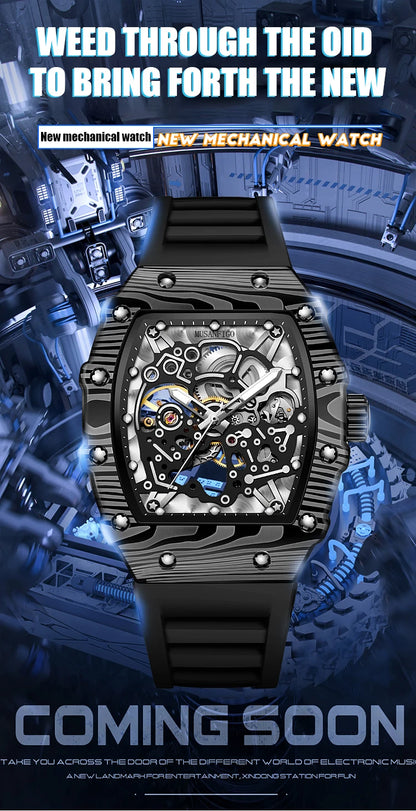 MUSANFIGO barrel shaped design, luxurious fully automatic mechanical men's watch, waterproof and luminous trendy watch