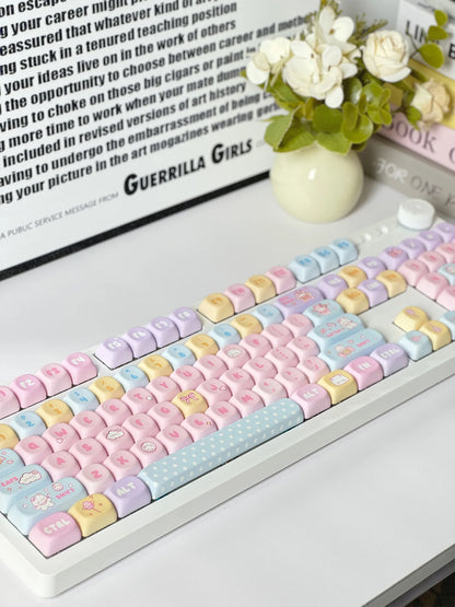 MOA Keycaps PBT Cute Candy Bear 131 Keys Small Full Set for 60/64/84/98/108 Gaming Mechanical Keyboard MX Switch