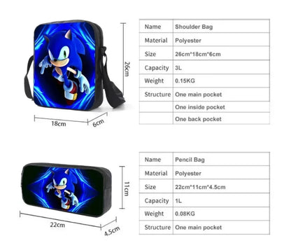 2025 New Arrival Sonic School Bag Lunch Bag Pencil Case Boys Girls Daily Use Book Cartoon Book Bags For Kids Christmas Gift