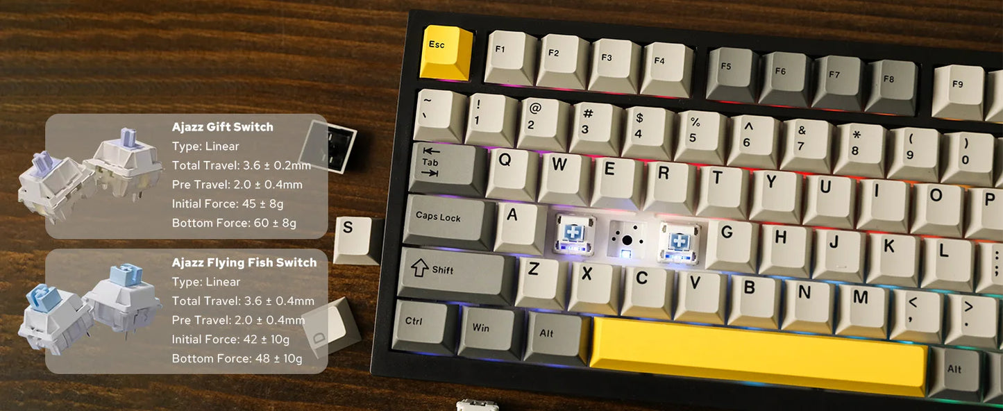 Ajazz AK820 Pro 75% Gasket-mounted Bluetooth 5.1/2.4G Wireless/Wired Mechanical Keyboard with TFT Screen for Mac/Win