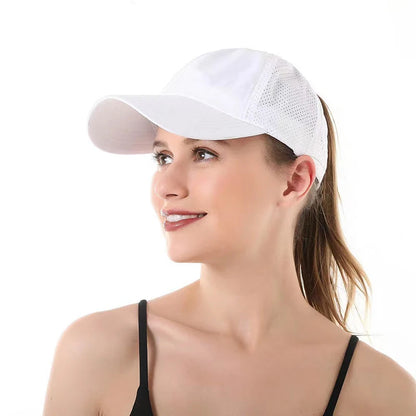 Women Summer Baseball Cap Solid Color Cross Ponytail Hat Quick-Drying Half-Hollow Men Caps Golf Wear Sport Leisure Hat 6 Colors